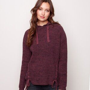 Burgundy Cable & Tie Hooded Sweater - Charlie B